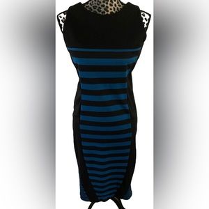 Nicki Minaj Dress L Black Bodycon Turquoise Pencil Midi Sleeveless 45” L 18” W